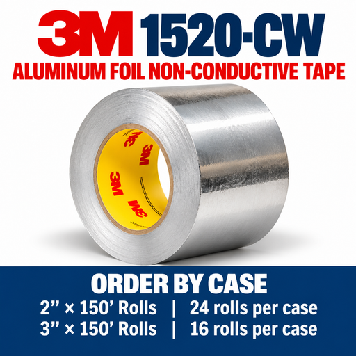 Square 3M 1520-CW homepage tile with centered foil tape roll and full-width navy case-quantity footer