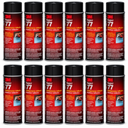 Case quantity of twelve 3M Super 77 aerosol adhesive cans on a white background