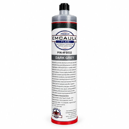 EMCaulk FLEX 4FS032 conductive caulk cartridge on a white background