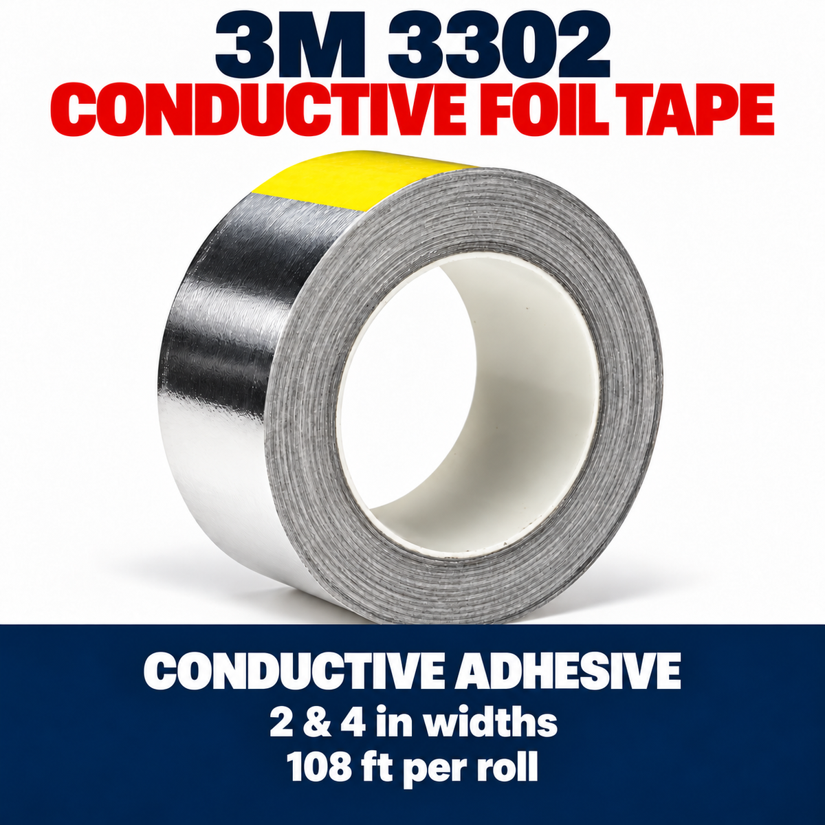 3M 3302 Conductive Aluminum Foil Tape | 2 in & 4 in × 108 ft | Cases
