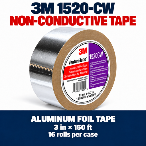 3M 1520-CW Non-Conductive Aluminum Foil Tape | 3 in × 150 ft | Case of 16