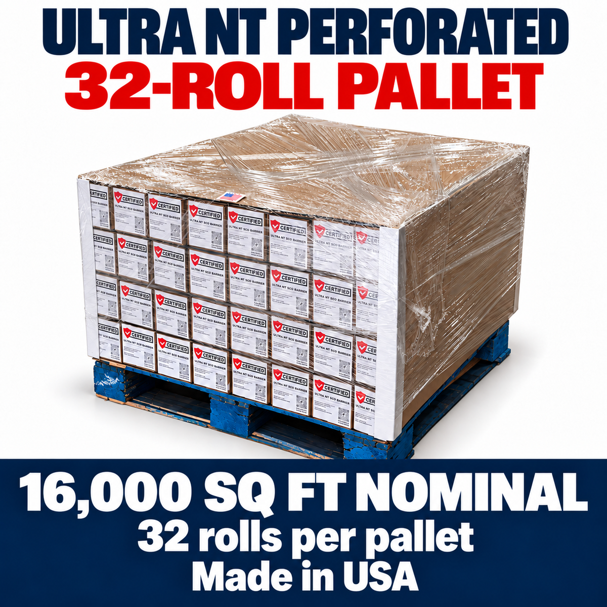 ULTRA NT SCIF Barrier 32-roll pallet — PERFORATED, 16,000 sq ft nominal area