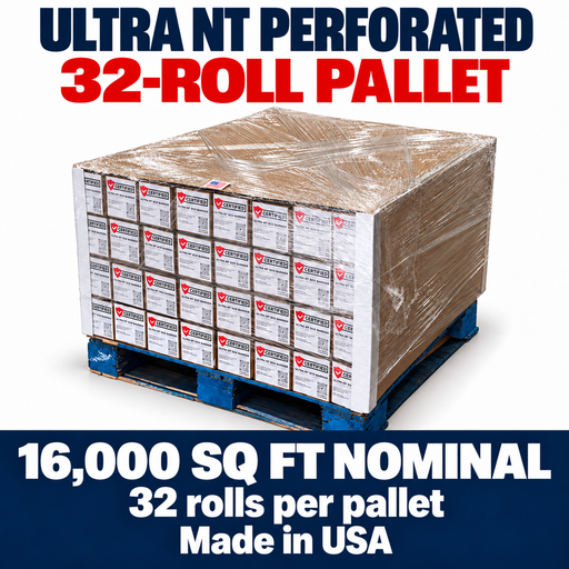 ULTRA NT SCIF Barrier 32-roll pallet — PERFORATED, 16,000 sq ft nominal area