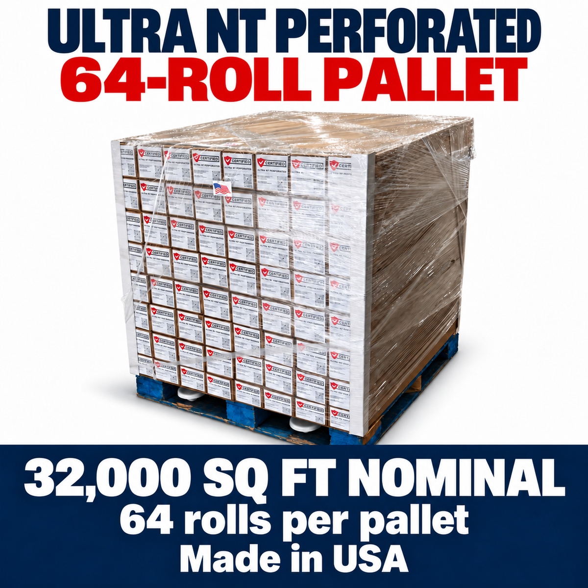 ULTRA NT SCIF Barrier 64-roll pallet — PERFORATED, 32,000 sq ft nominal area